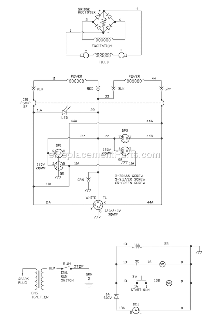 Page E Diagram and Parts List for 030380-0  Briggs and Stratton Generator